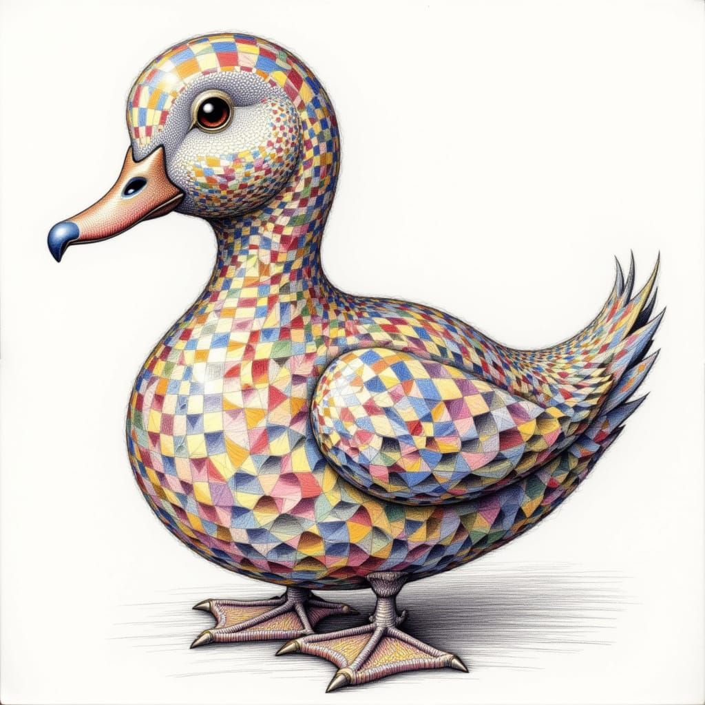 Escher-Style Duck Sketch with Precise Linework