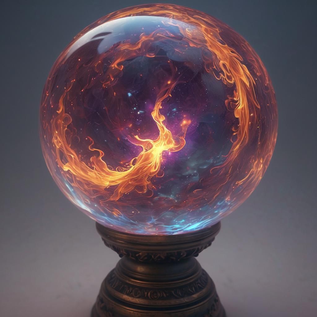 Flame in Glass Sphere: Iridescent Digital Fantasy Art