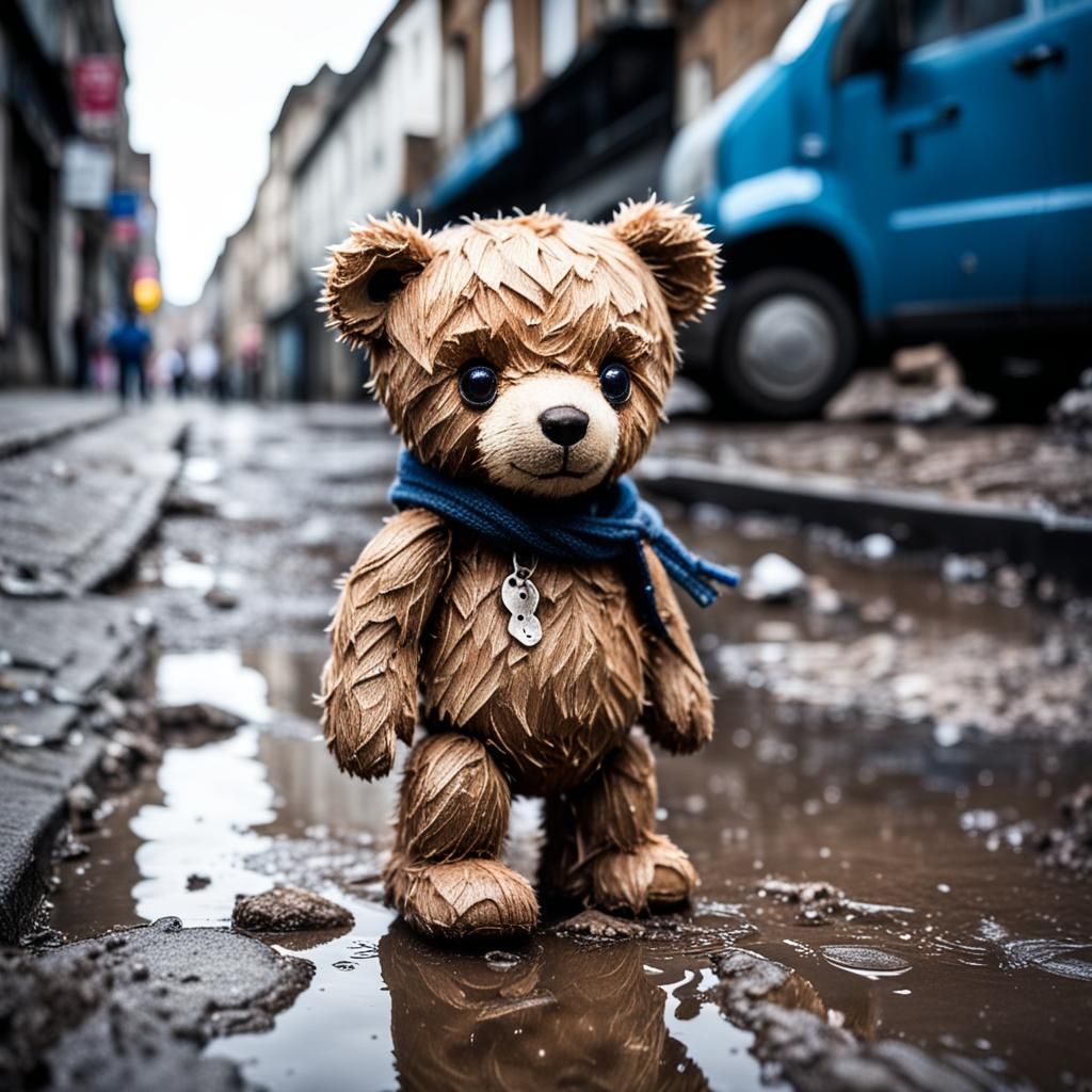 Lost Teddy Bear Wandering City Streets
