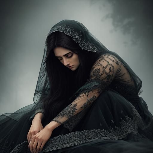 Hyperrealistic Woman in Sheer Cloth Crouching