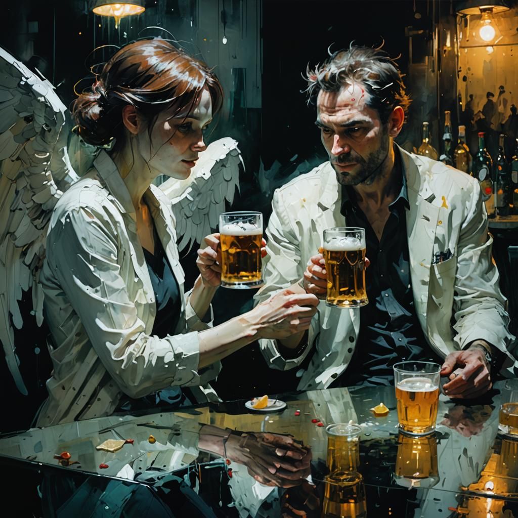 Angel and Demon After Work, Painting Style