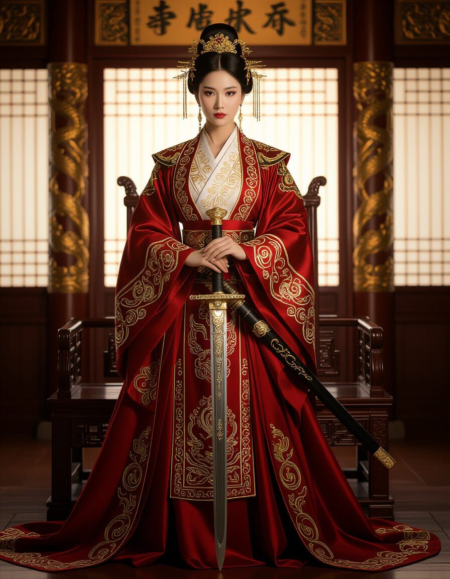 Majestic Asian Empress in Tang Dynasty Throne Room