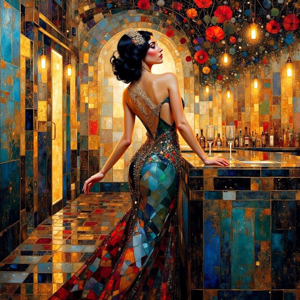 Art Deco Showgirl in Klimt Style Collage