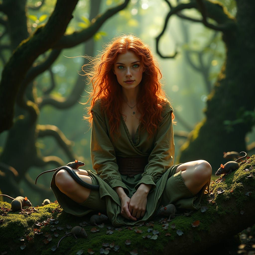 Enchanted Witch in Dark, Muted Earth Tones