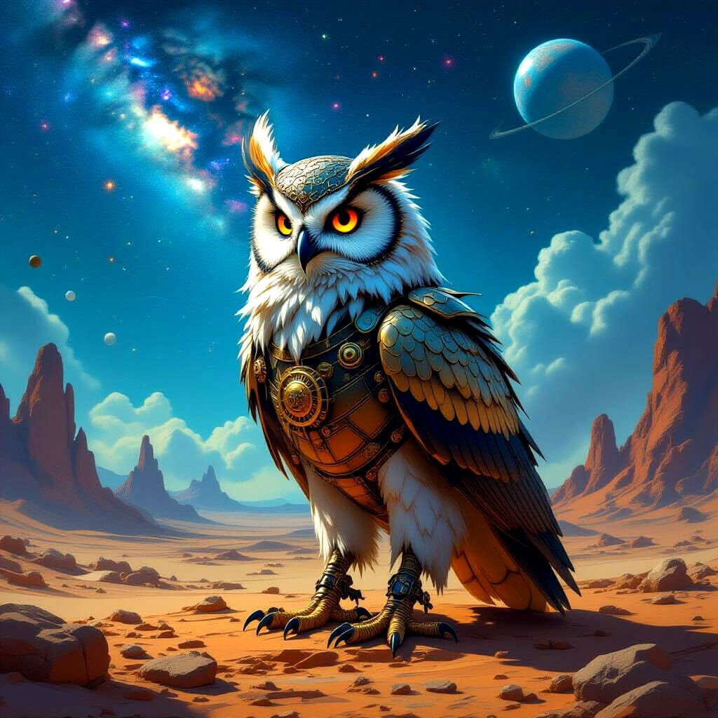 Cosmic Griffin in Steampunk Alien Landscape