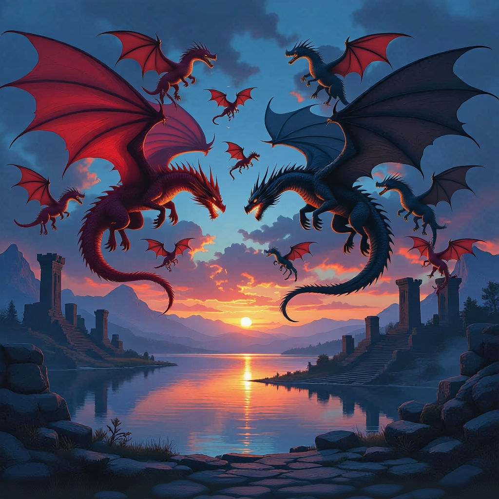 Epic Dragon Battle in Dark Fantasy Style