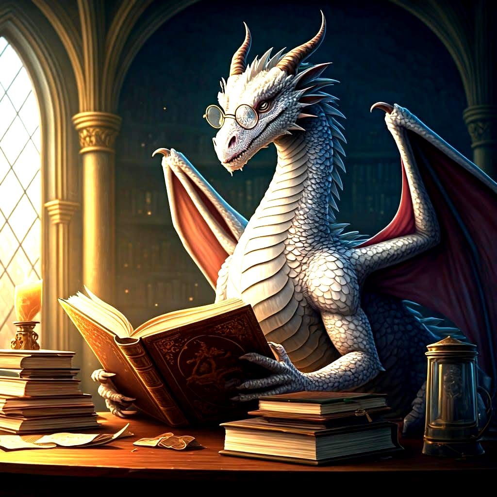 Whimsical Wizard Reads Ancient Tome in Opulent Lair