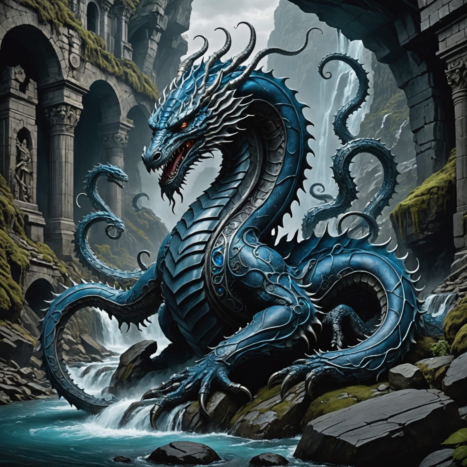 Biomechanical Hydra in Dark Fantasy Style