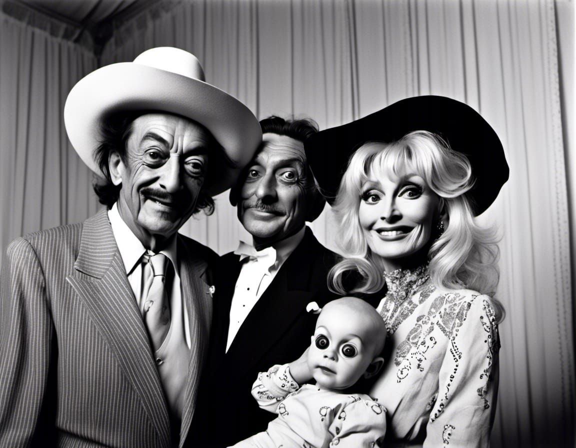 Salvador Dali and Dolly Parton,  with their son Salvador Dolly