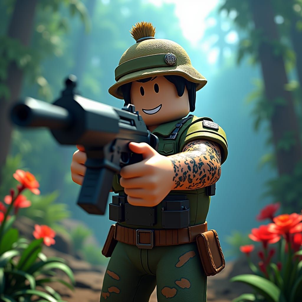 Brazilian Army Roblox Character in Lush Jungle