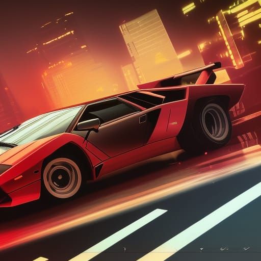 Cyberpunk Lamborghini Countach LP400 Digital Painting