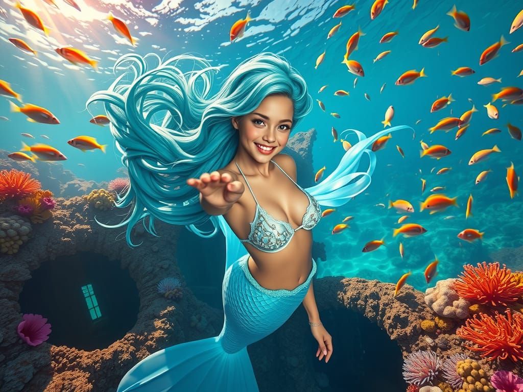 Enchanting Mermaid in Coral Reef Paradise
