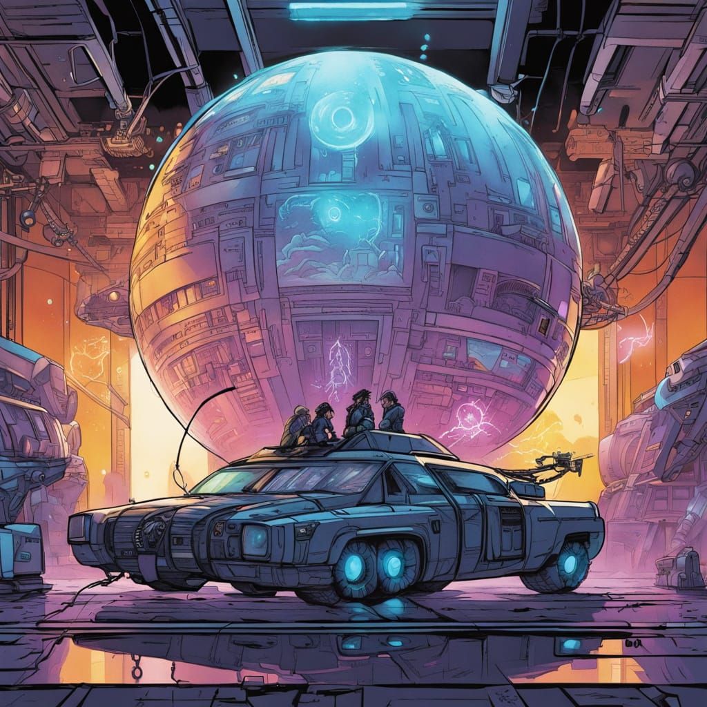 Stargate in Military Hangar, Jamie Hewlett Comic Style