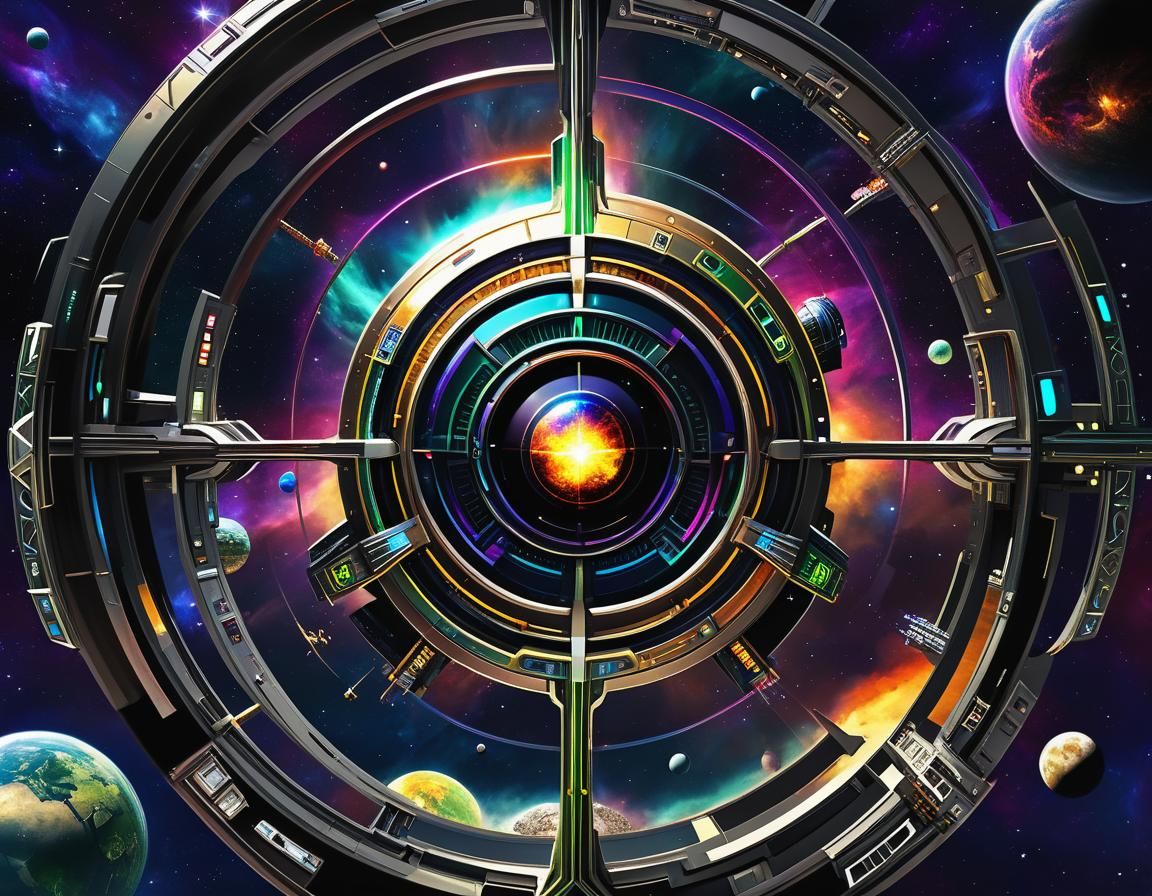 Teslapunk Space Station with Celtic Arcology in Nebula