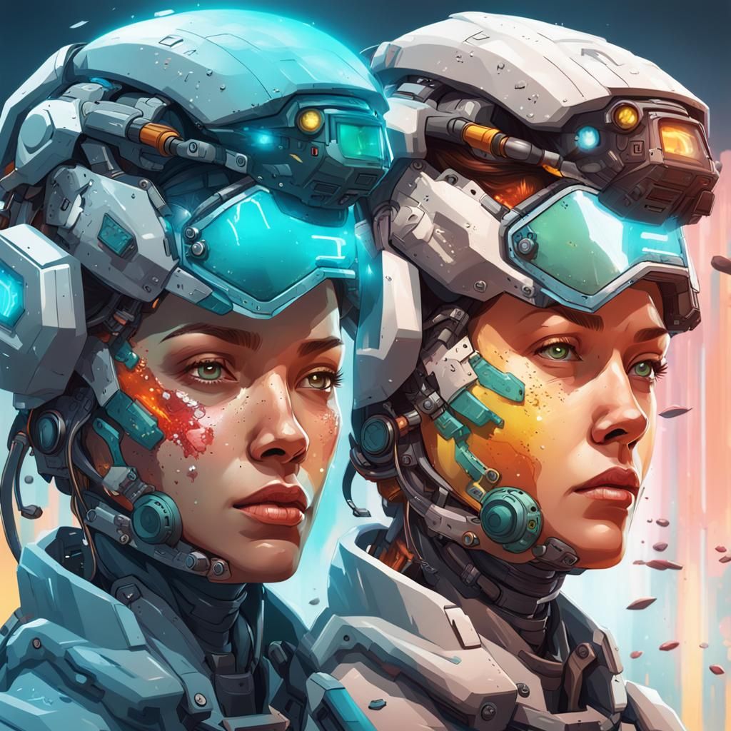 Hyperrealistic Mecha Female Surgeons in Splash Art Style