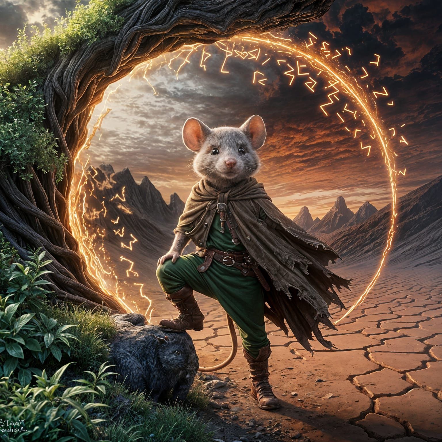 Mouse Adventurer at Magical Portal in Kinkade Style