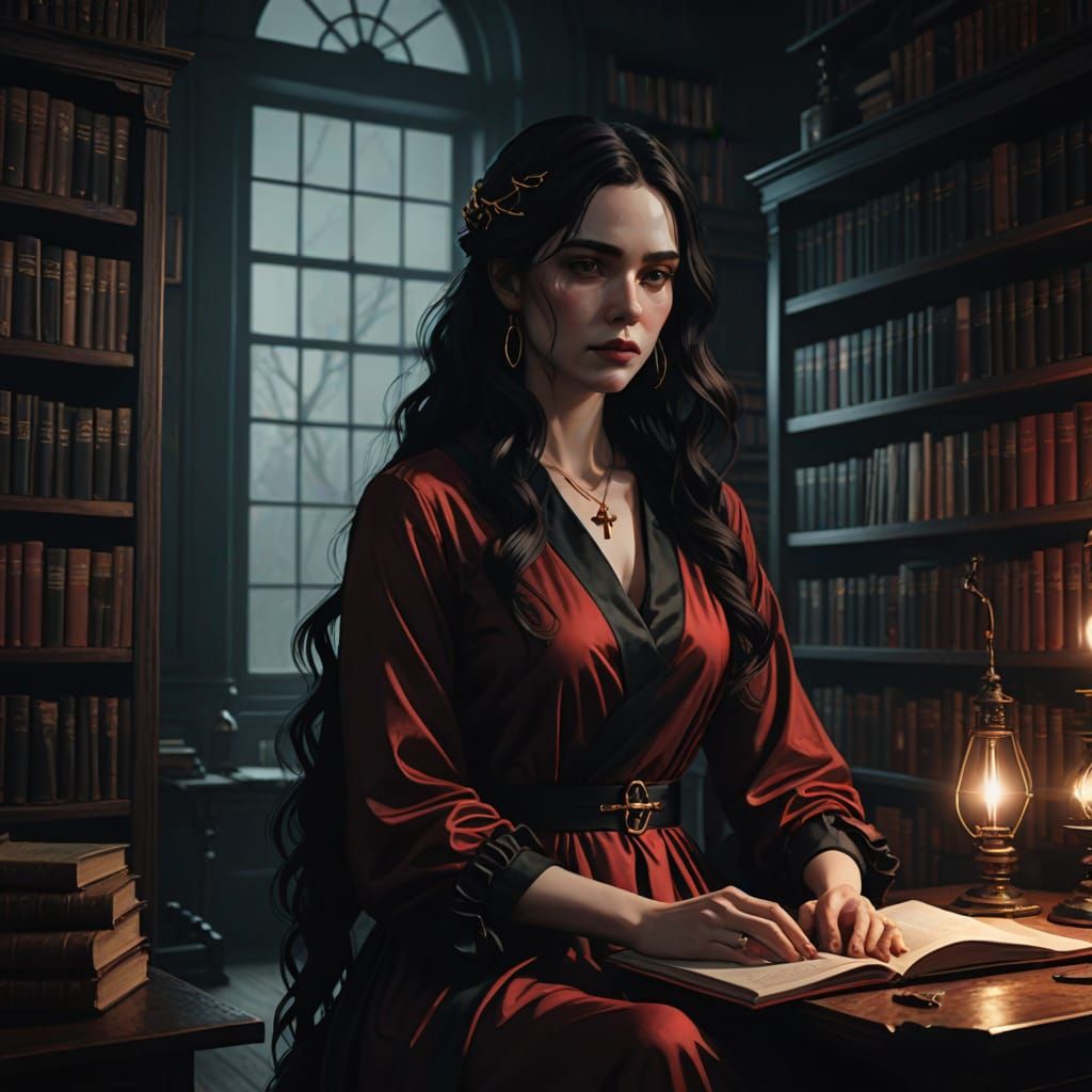 Elegant Woman in Dark Academia Aesthetic