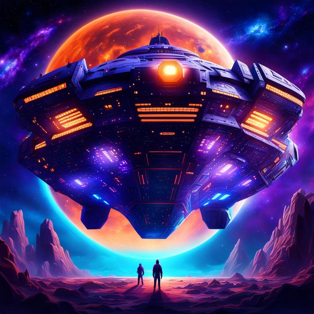 Cargo Spaceship in Starry Galaxy: Detailed Matte Painting