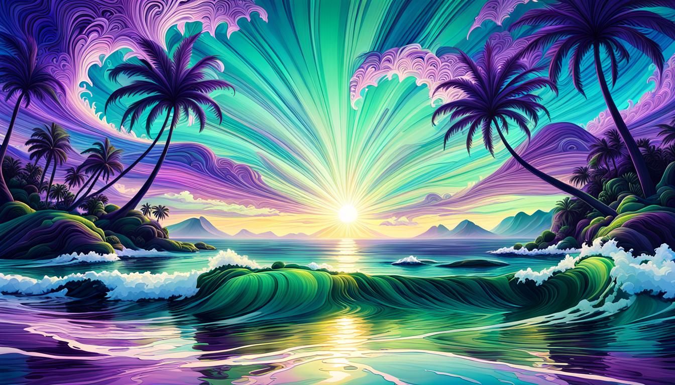 Crepuscular Abstract Seascape with Tropical Island