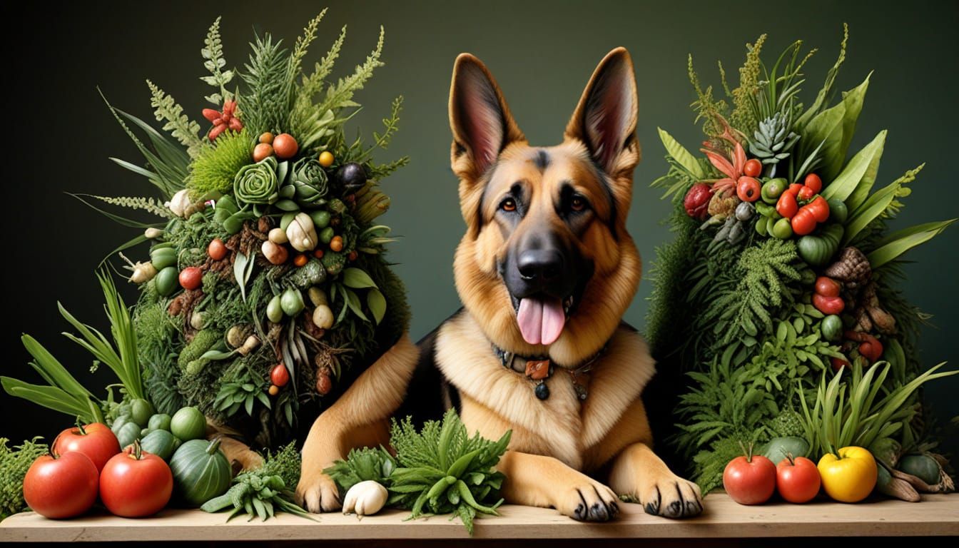 Botanical German Shepherd Inspired by Renaissance Art