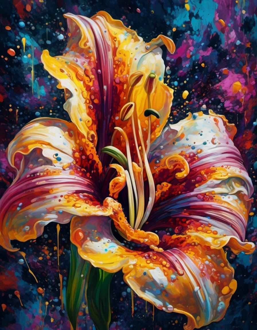 Lily Flower in Klimt-Inspired Hyperreal Style