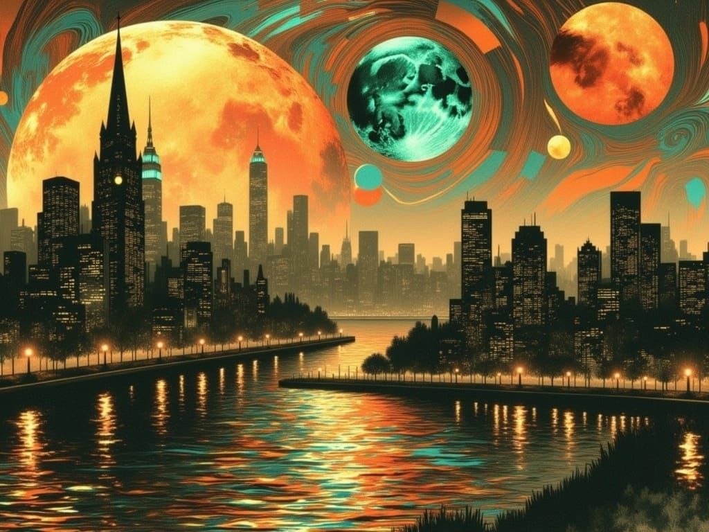 Art Deco Metropolis with Geometric Graffiti