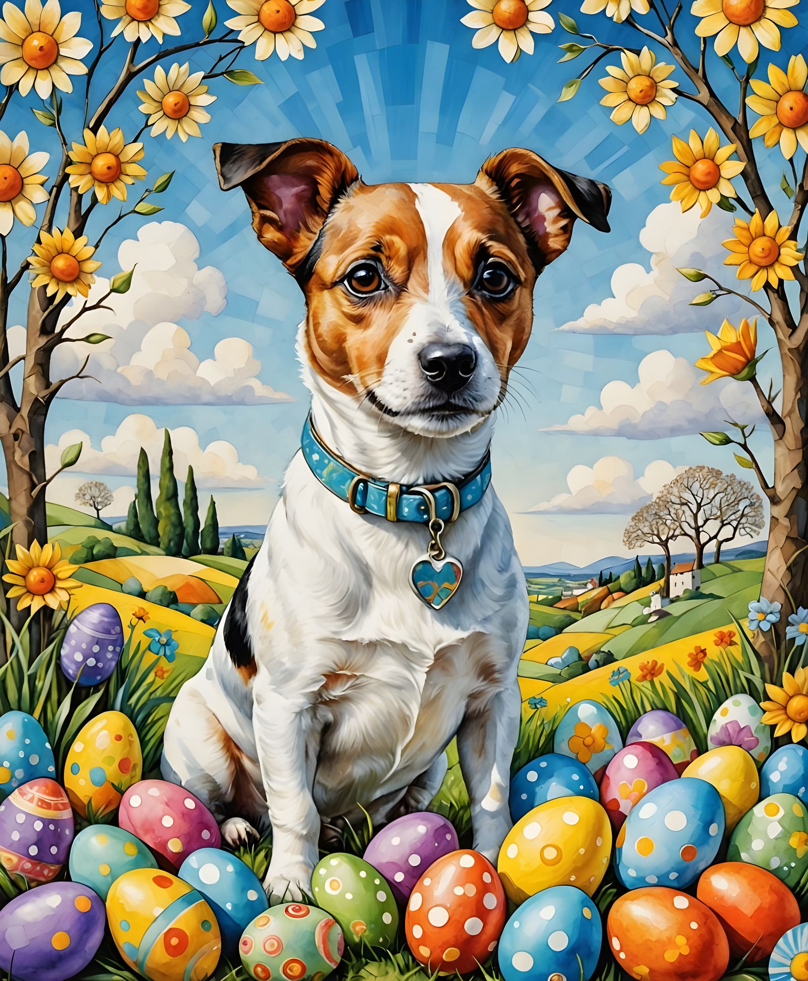 Easter Scene in Vibrant Cubist Style