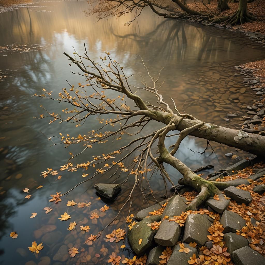 Stone Wall in River as Landscape Photography