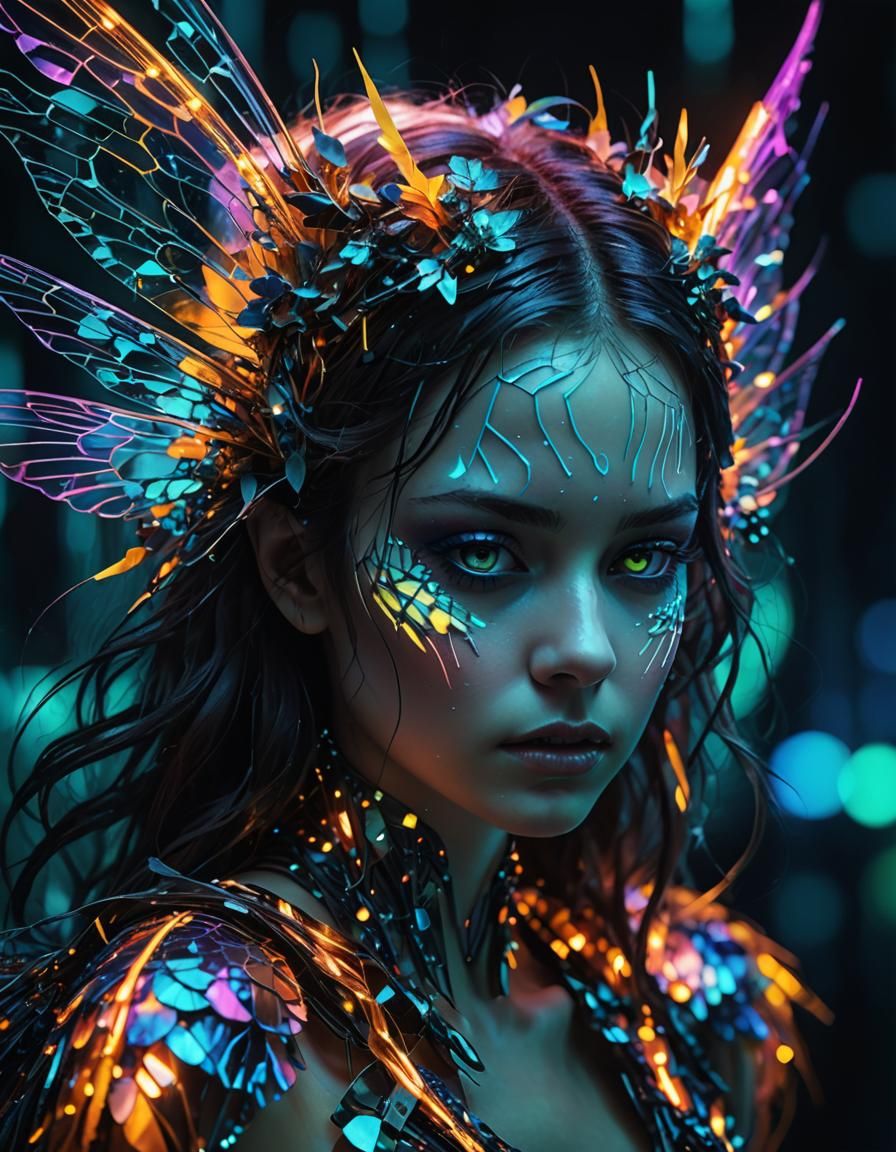 Fairy Displaying Corrupted Data in Surreal Expressionism