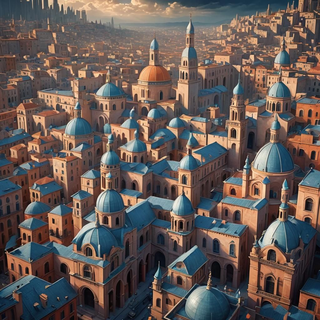 Dreamlike Cityscape in Cubist Style, Cinematic Matte Paintin...