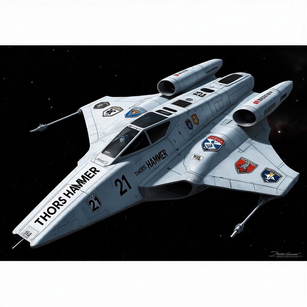 Dual Deltawing Spaceship 'Thors Hammer' in Galactic Space