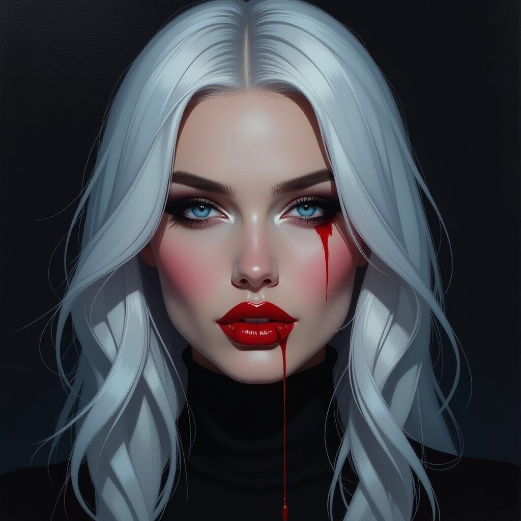 Gothic Romance Portrait: Woman with Blood Trickle