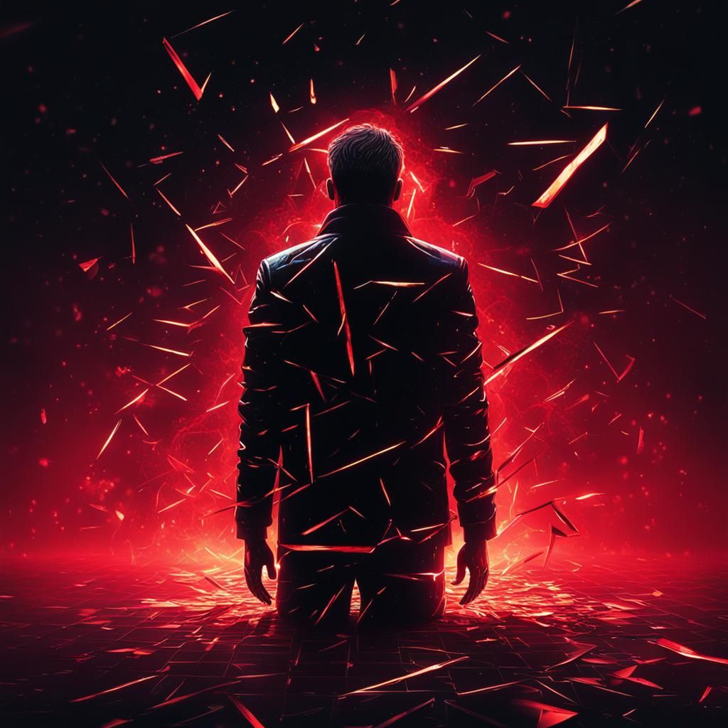 Shattered Figure in Synthwave Style with Neon Accents