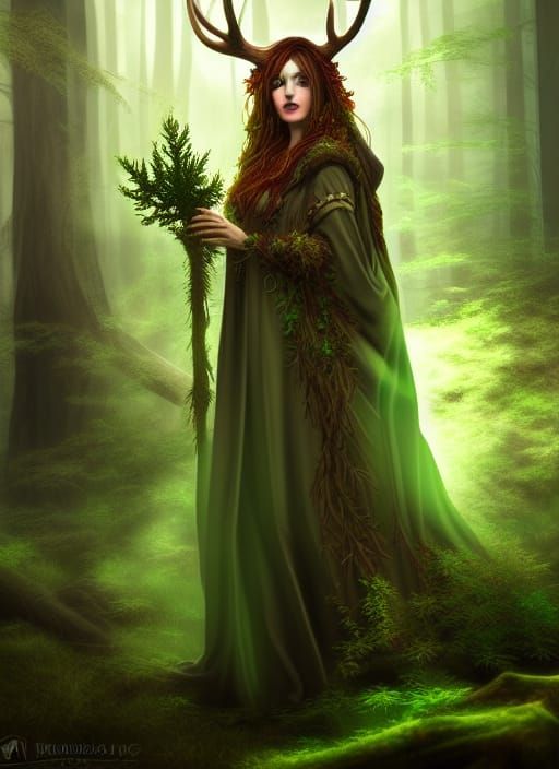 Druid in Wooded Glade with Celtic Robes