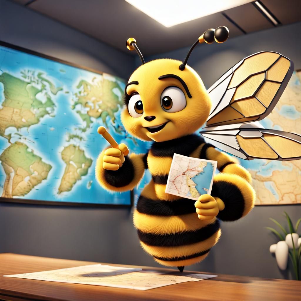 3D Honeybee Explains City Map in Pixar Style