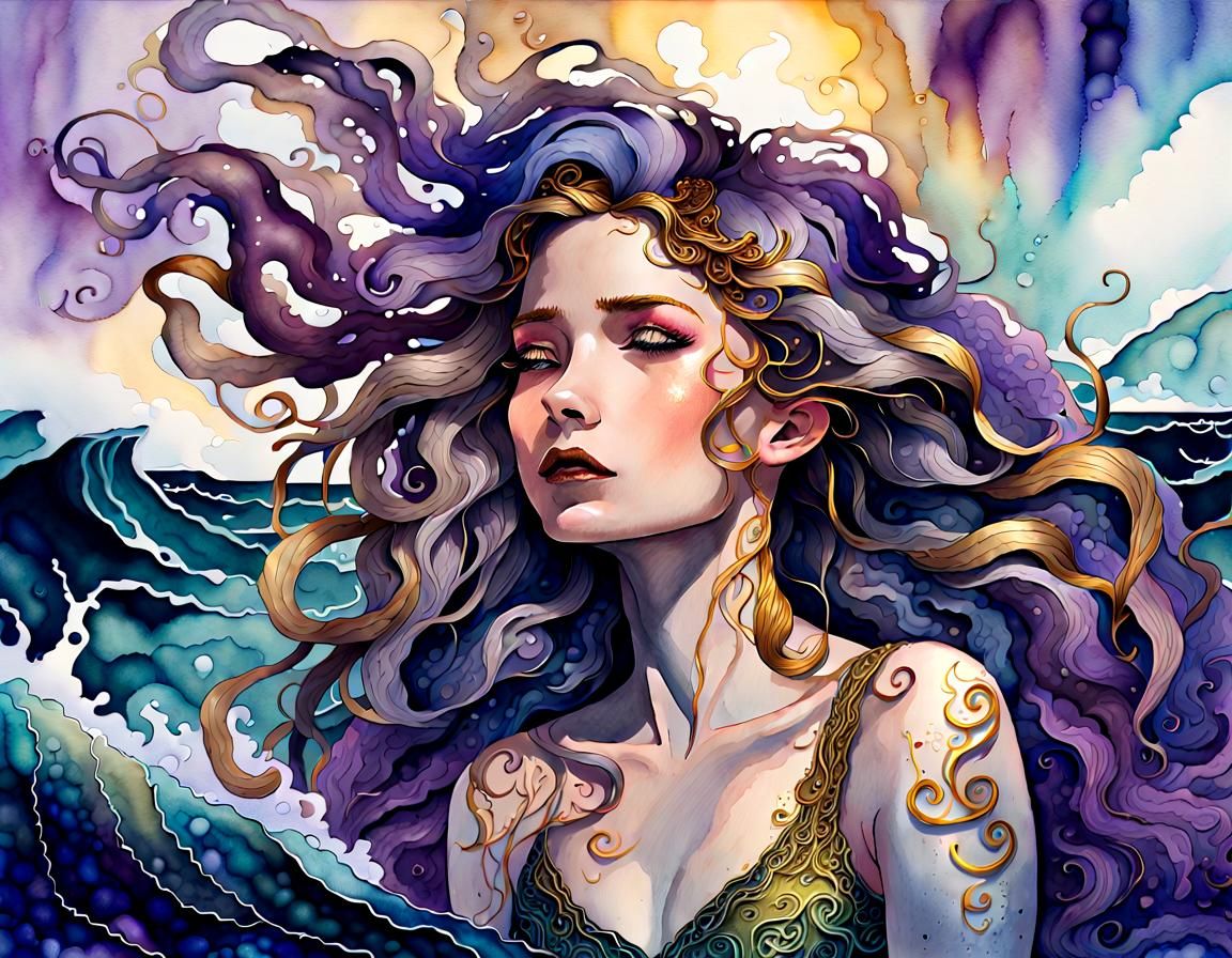 Mythological Siren's Song: Watercolor and Ink Art