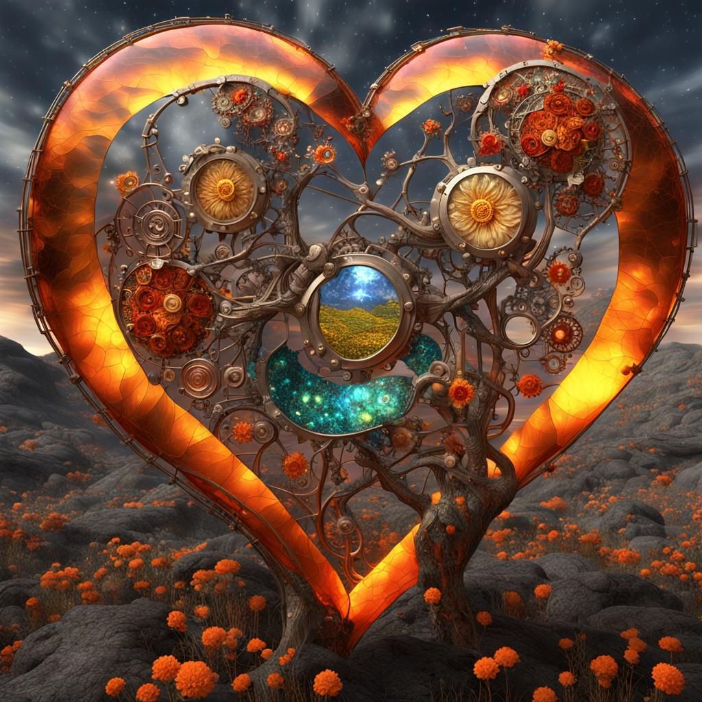 Steampunk Glass Flower Landscape in Klimt Style