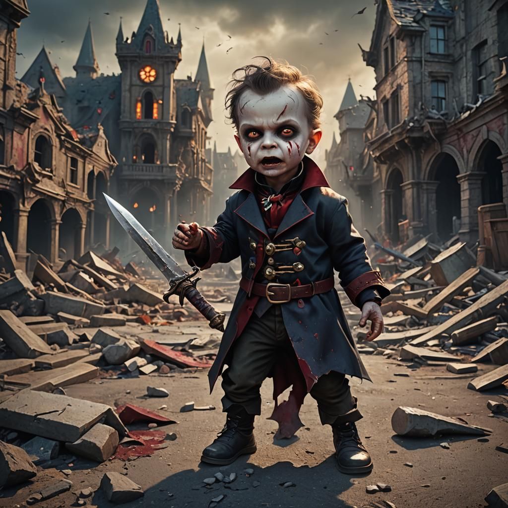 Terrifying Vampire Toddler in Demolished City
