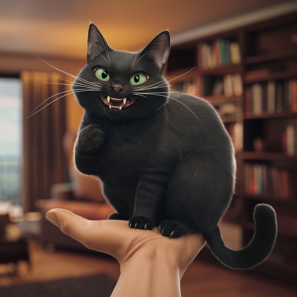 Playful Black Cat's Adorable Threat