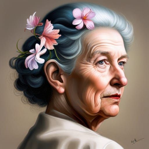 Holographic Woman with Flowers, Digital CG Painting