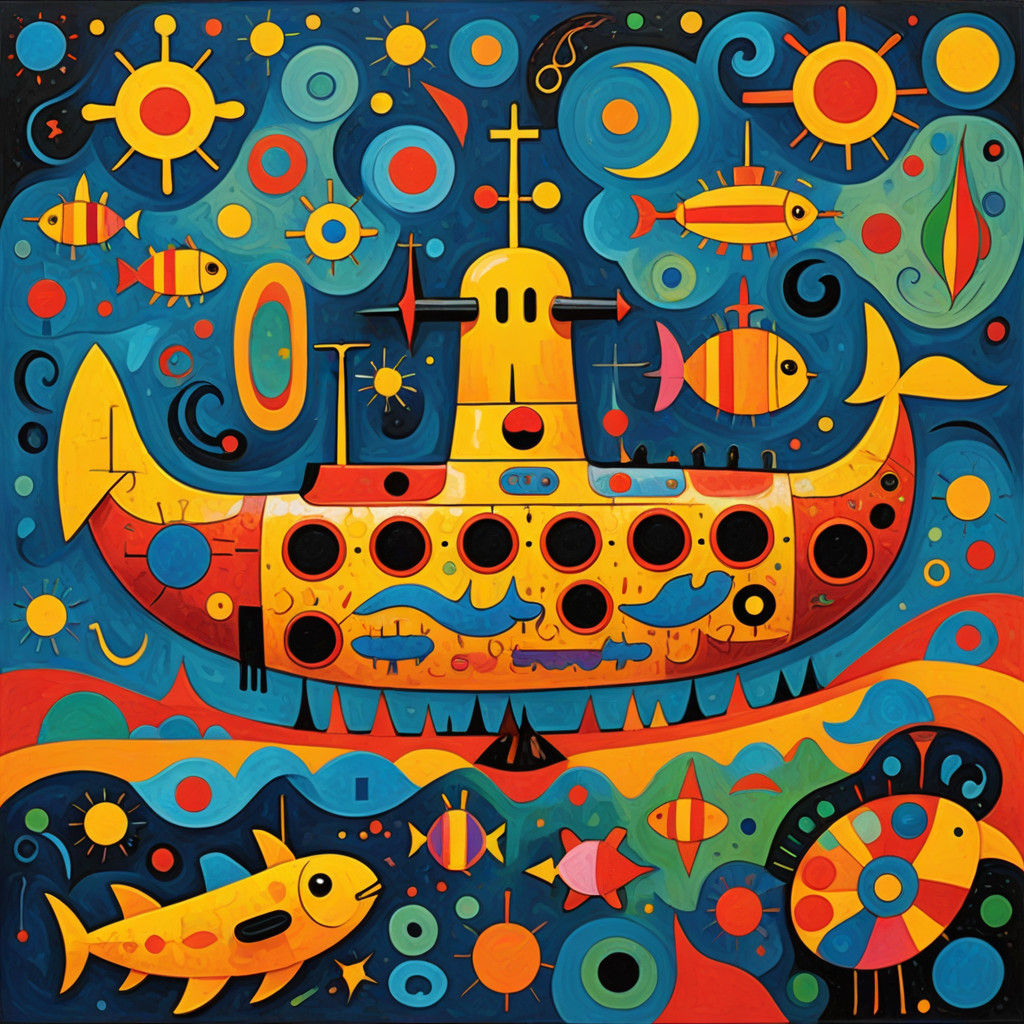 The Beatles in a Vibrant Neo-Expressionist Yellow Submarine