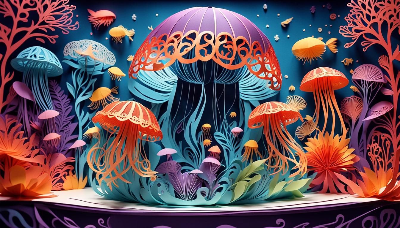 Paper-Cut Animation: Jellyfish in Toilet, Fractal Art