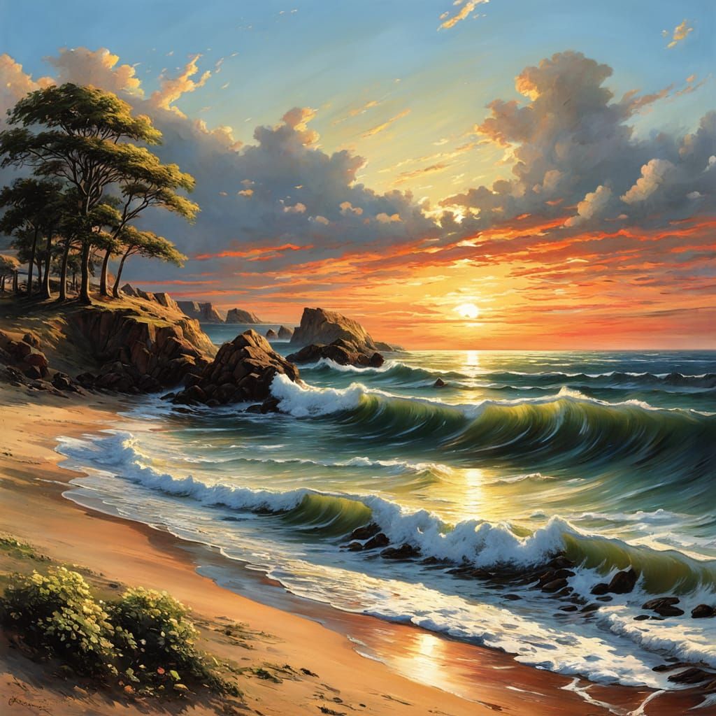 Seashore Sunrise in Anime Style