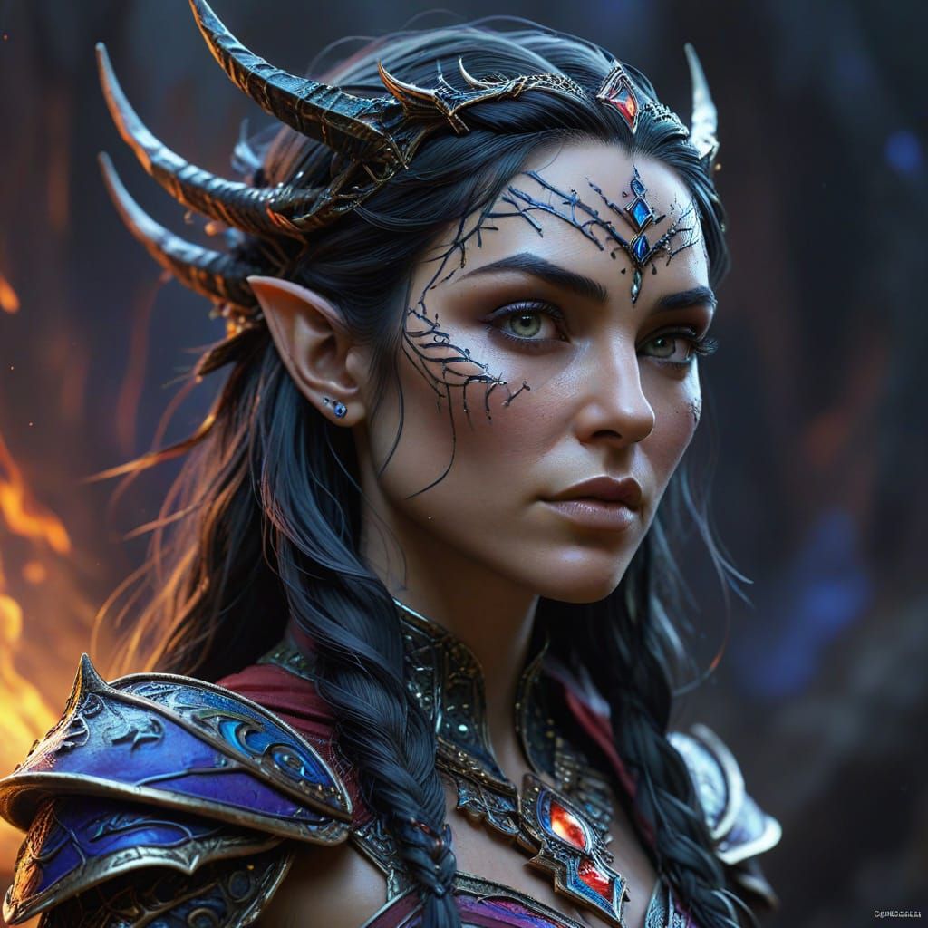 Dark Elven Queen in Vibrant Hyperrealistic Style