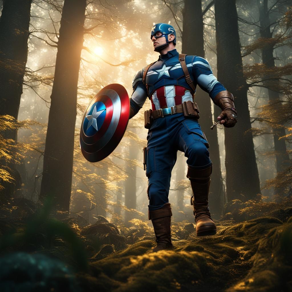 Captain America in Forest with Golden Orb