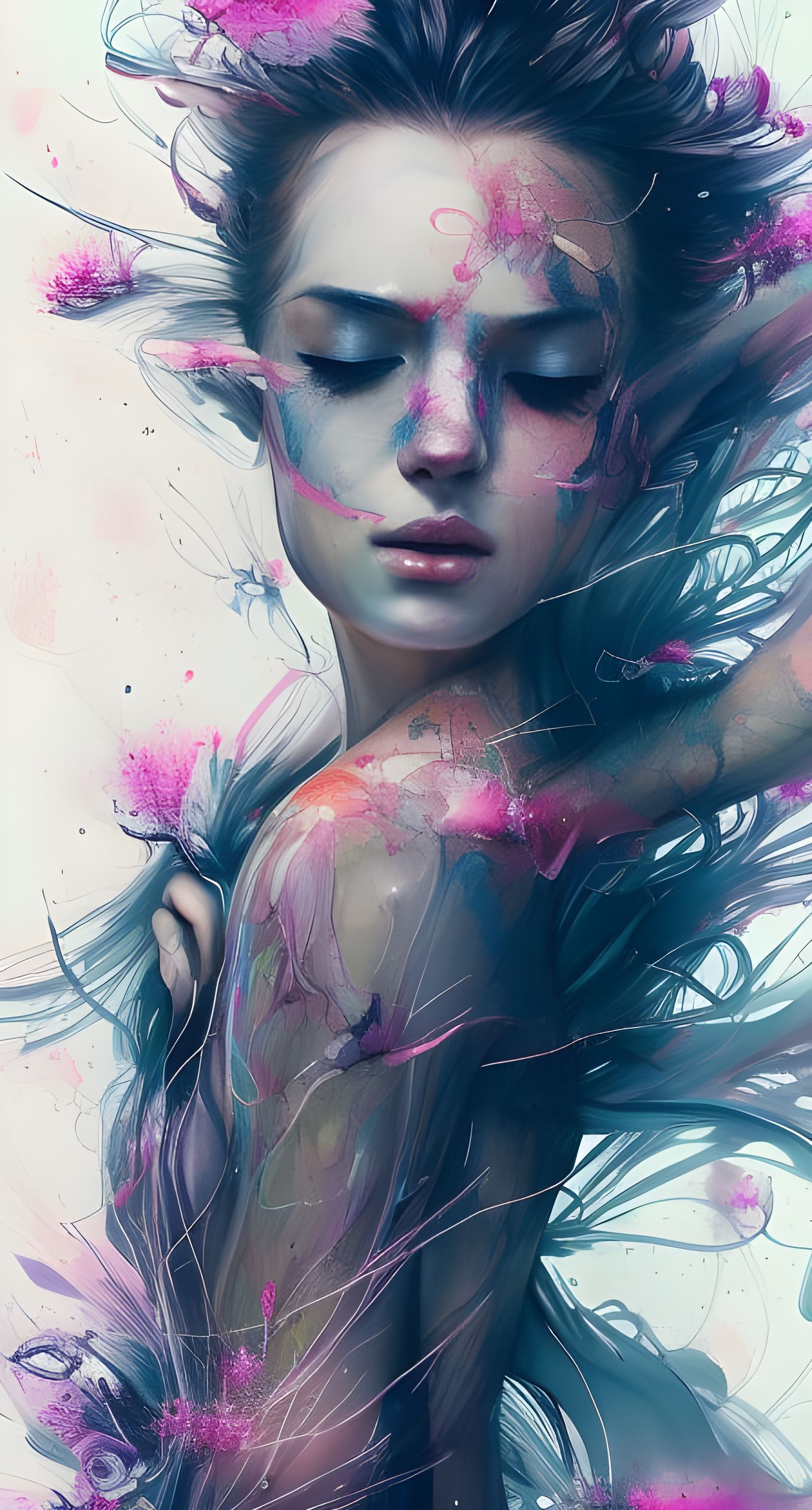 Dreamlike Neon Lily Flowers: Digital Illustration