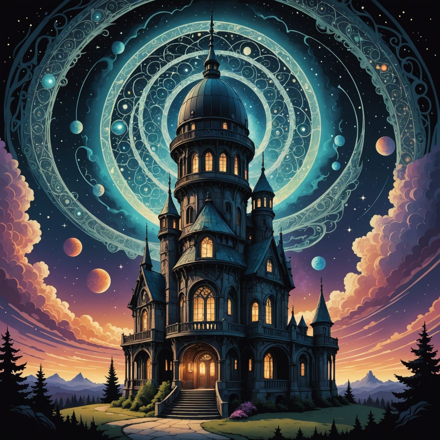 Spectral Gothic Observatory in Cosmic Horror Style