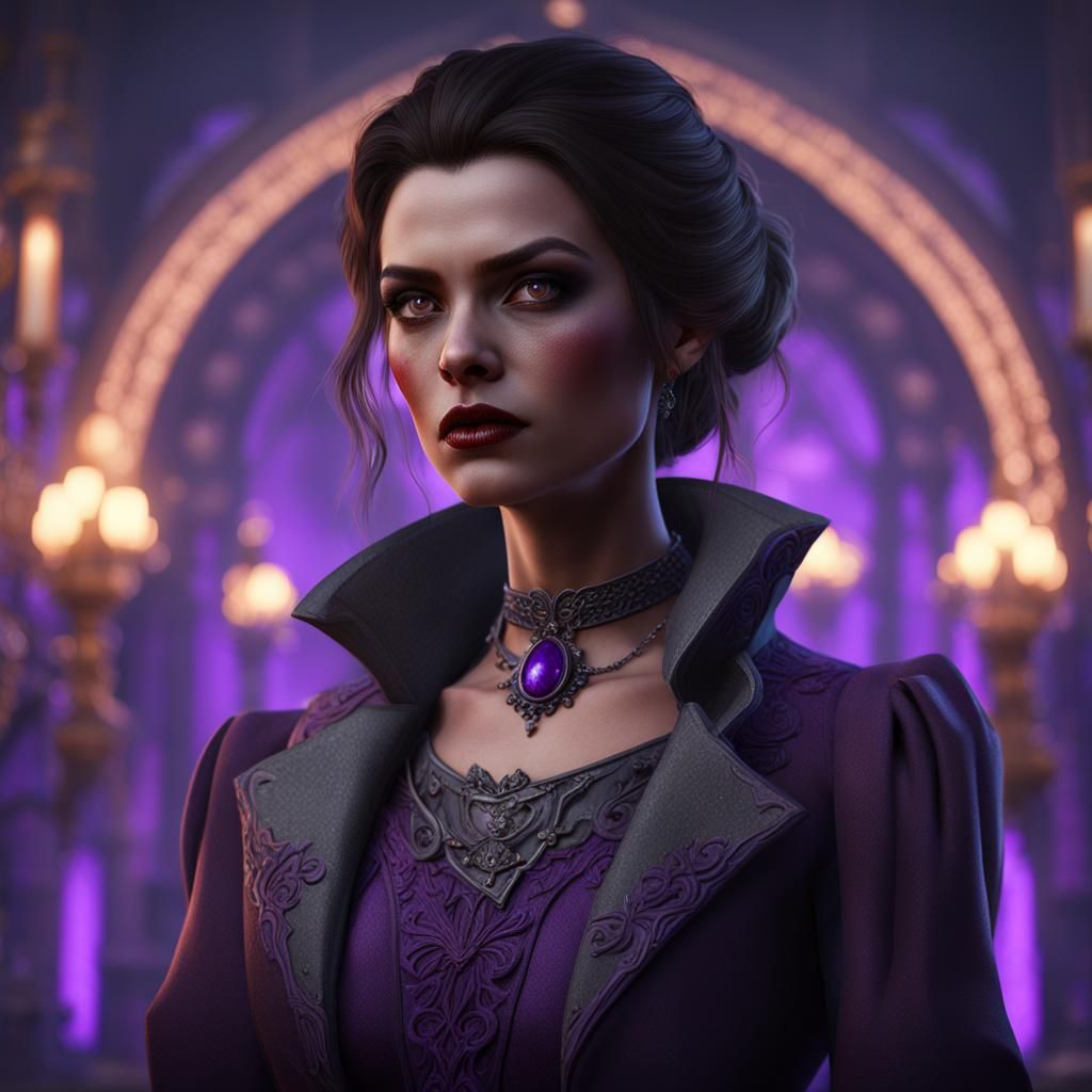 Brunette Vampire in Purple Dress: Fantasy Art