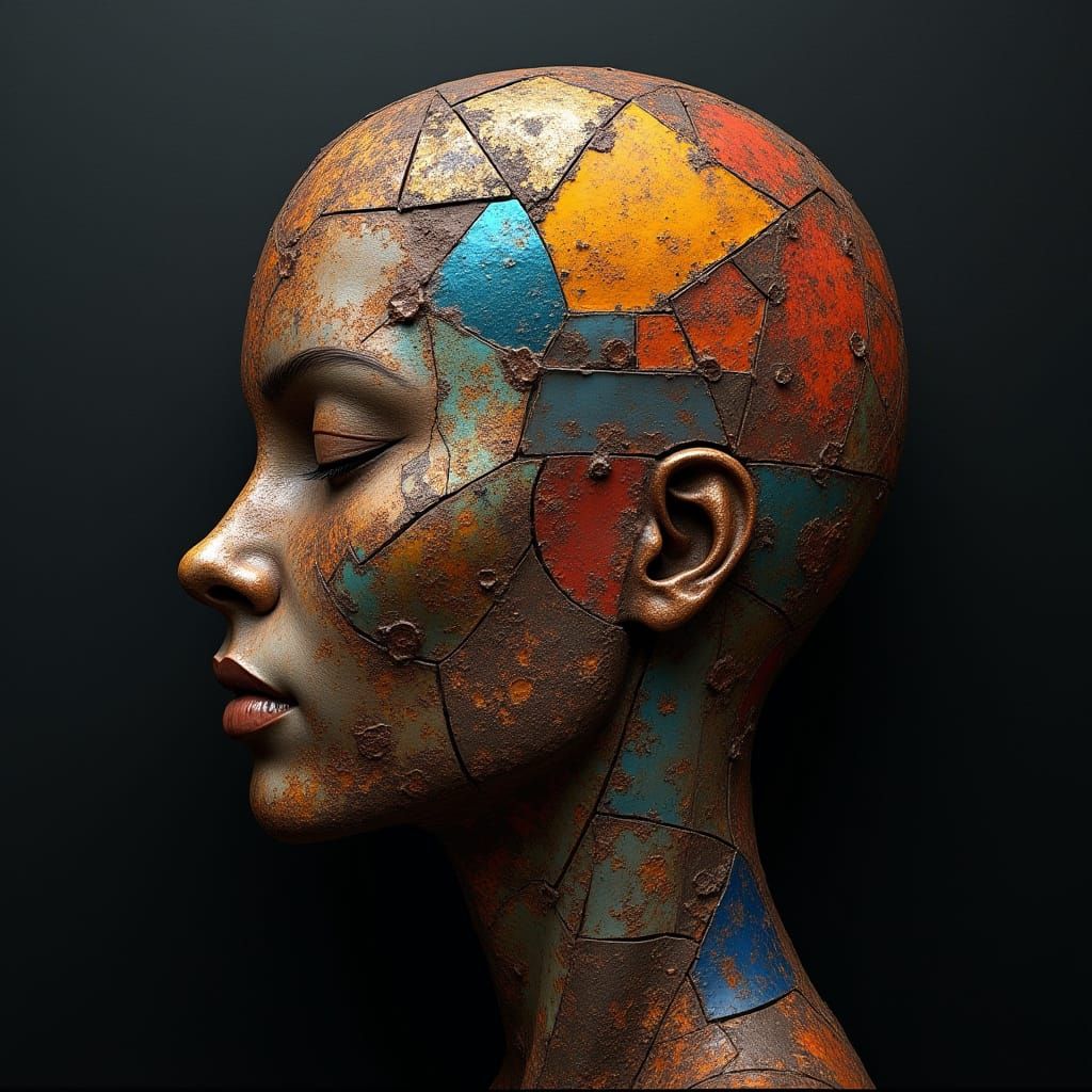 Fragmented Geometric Head in Prism Colors