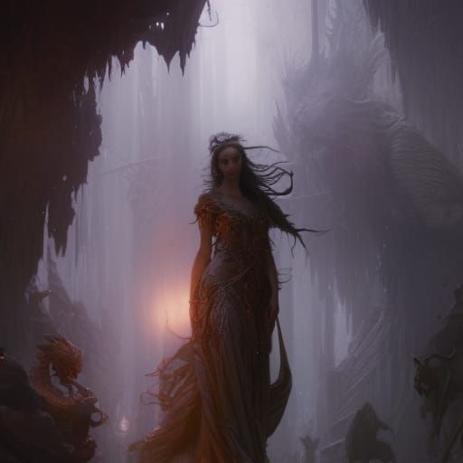 Lion and Witch in Dark Fantasy Style